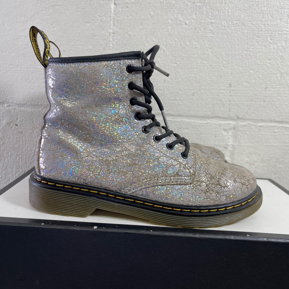 Dr. Martens 1460 J Glitter Silver Ankle Boots Size Zipper Kids Size 3 US/2 UK